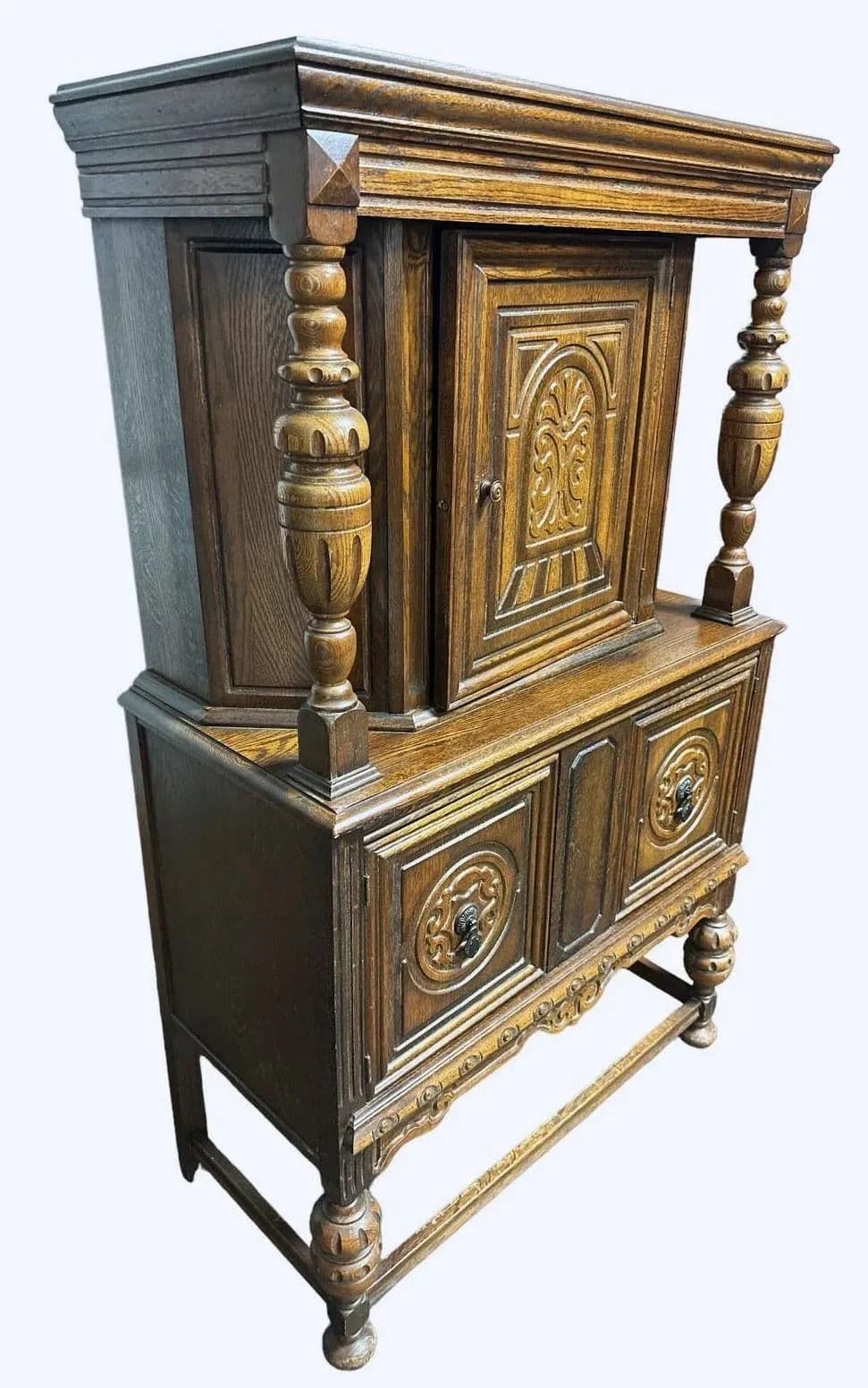 Antique 1920s Spanish Revival Oak Liquor Cabinet or Cupboard - Thumbnail 3