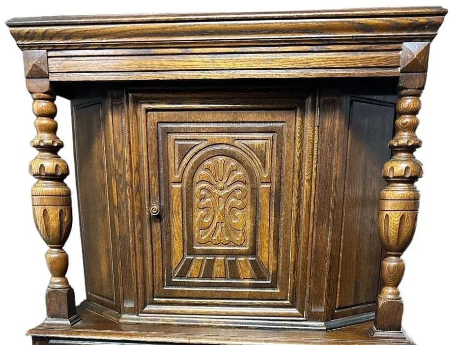 Antique 1920s Spanish Revival Oak Liquor Cabinet or Cupboard - Thumbnail 5
