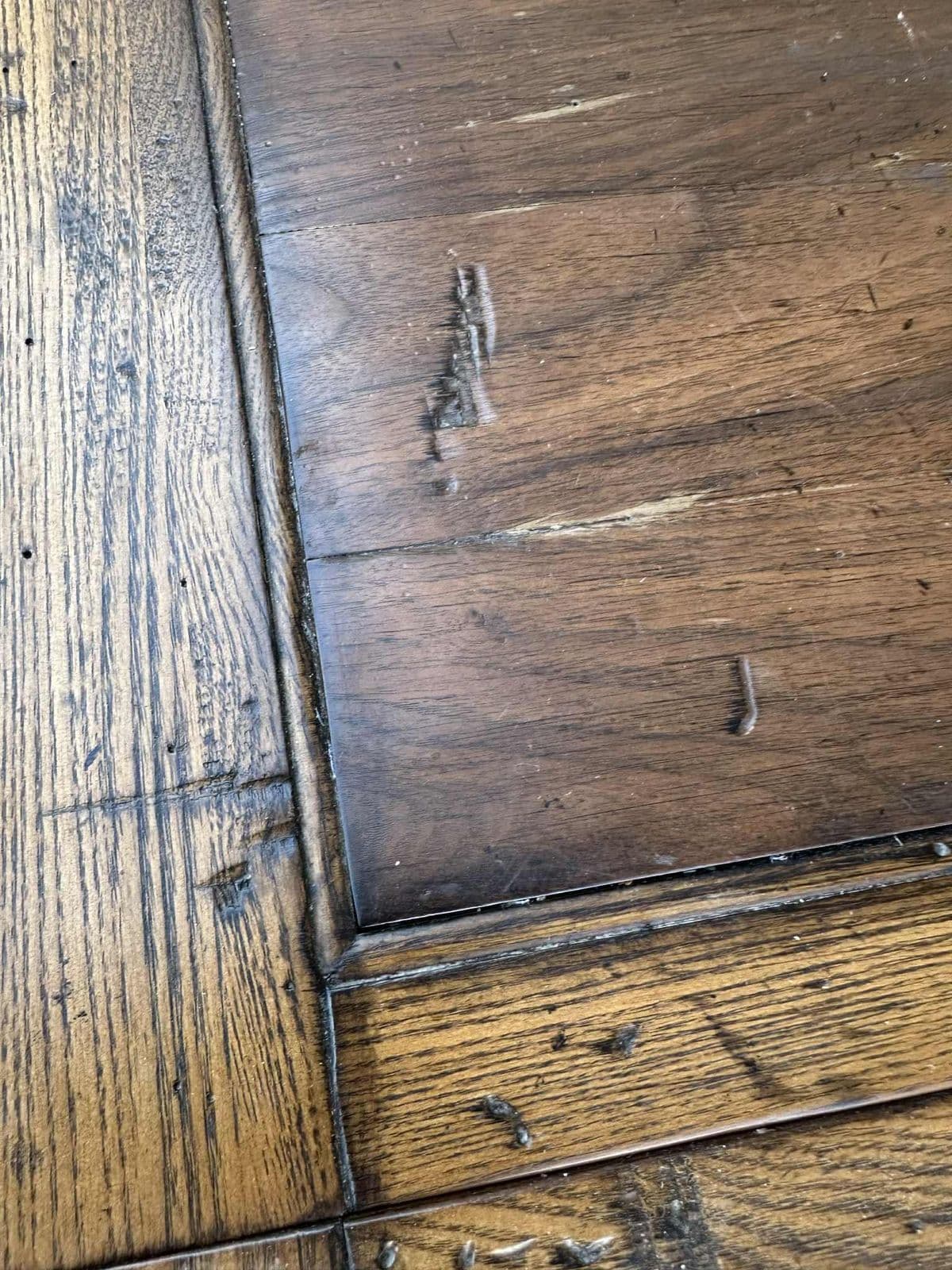 Late 20th Century Monumental Spanish Rustic Style Solid Oak Refectory Table With Heavy Iron Cursive Stretchers - Thumbnail 6