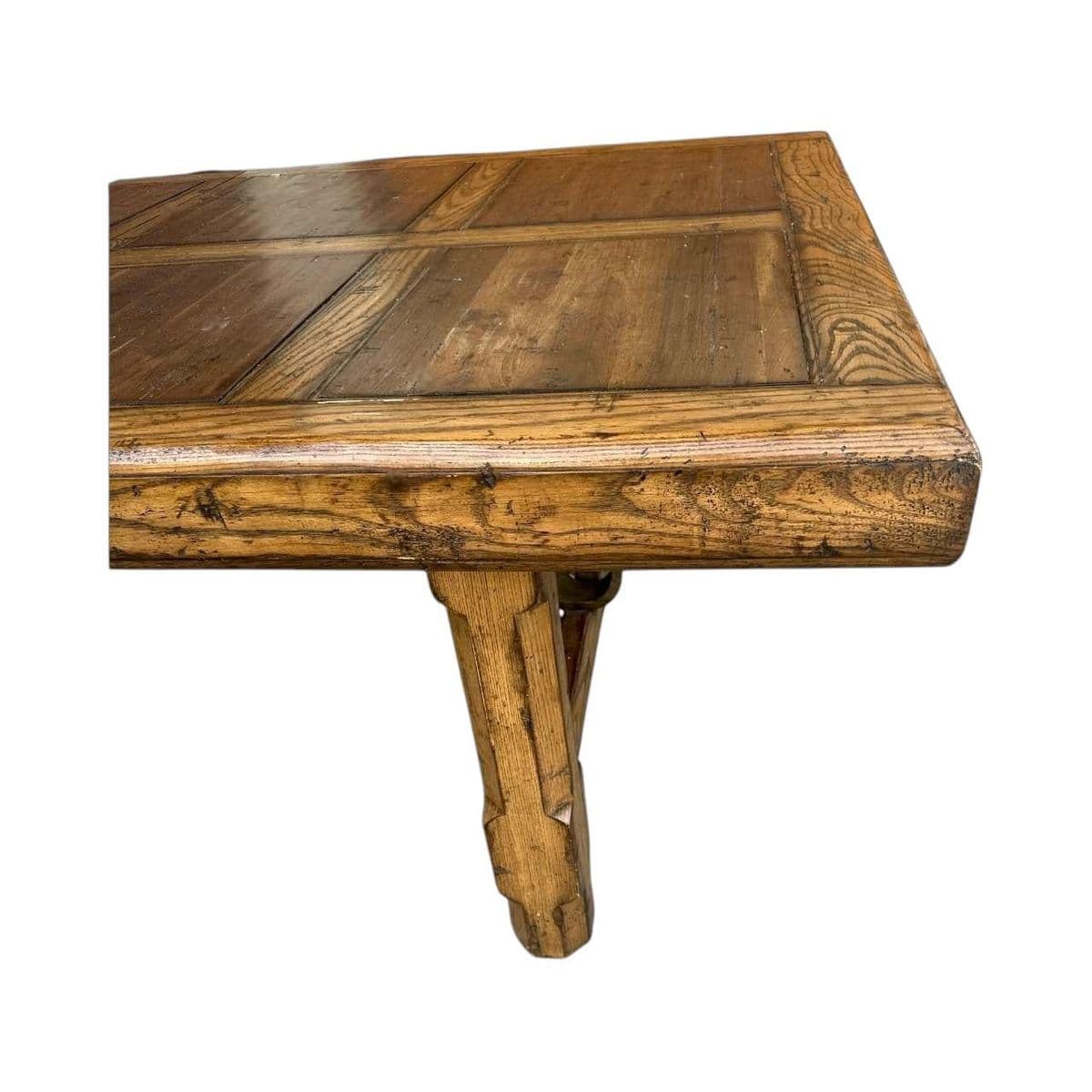 Late 20th Century Monumental Spanish Rustic Style Solid Oak Refectory Table With Heavy Iron Cursive Stretchers - Thumbnail 8