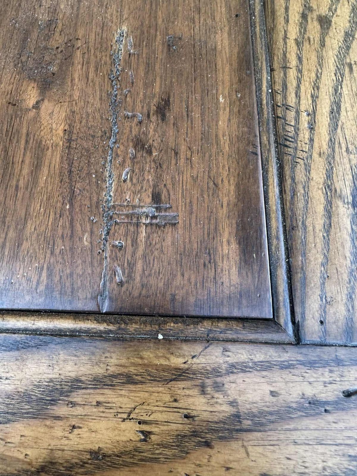 Late 20th Century Monumental Spanish Rustic Style Solid Oak Refectory Table With Heavy Iron Cursive Stretchers - Thumbnail 7