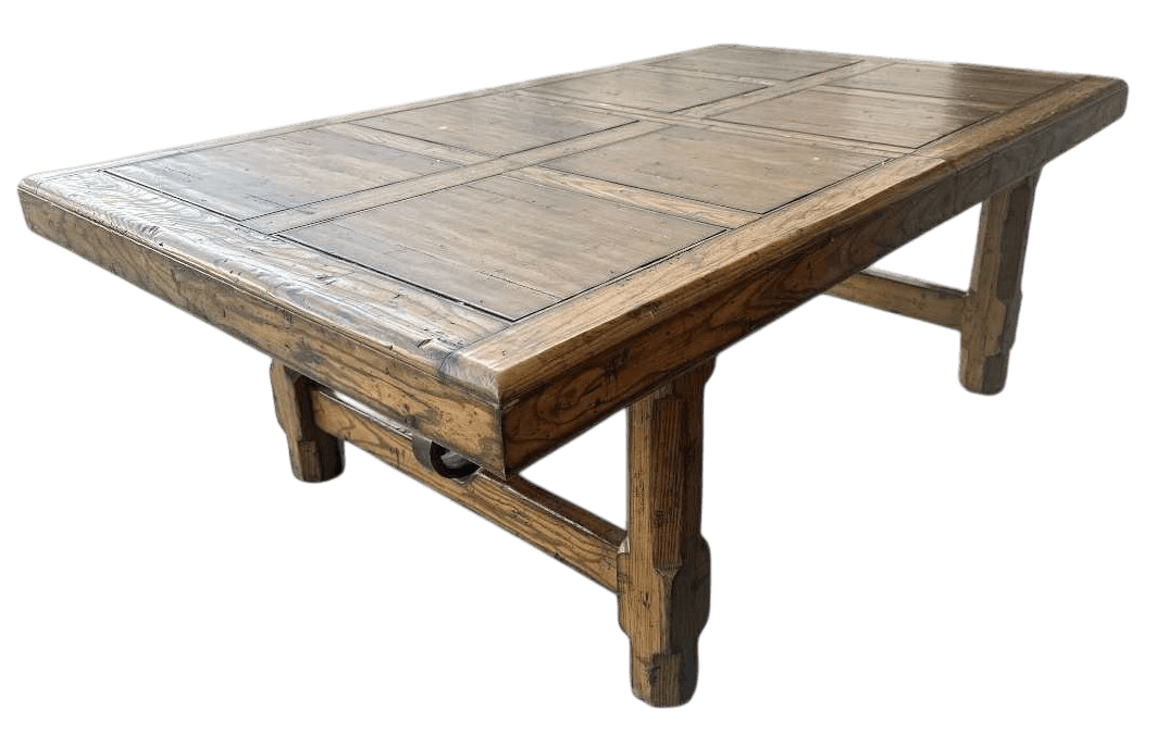Late 20th Century Monumental Spanish Rustic Style Solid Oak Refectory Table With Heavy Iron Cursive Stretchers - Thumbnail 11