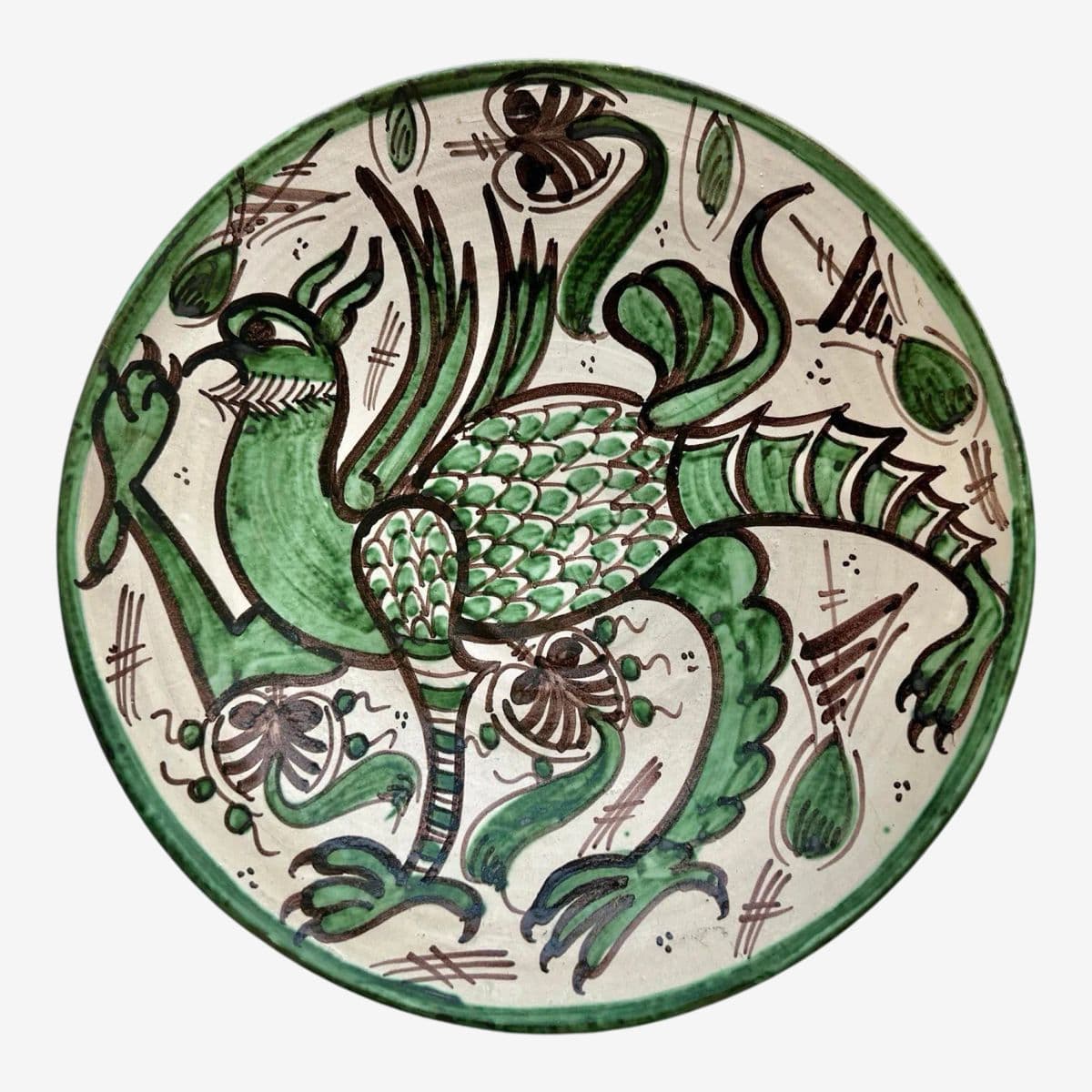 Domingo Punter Griffon Design 13” Ceramic Plate From Teruel in Aragon— Mid 20th Century - Image 1