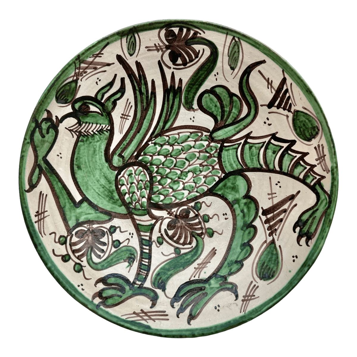 Domingo Punter Griffon Design 13” Ceramic Plate From Teruel in Aragon— Mid 20th Century - Thumbnail 2