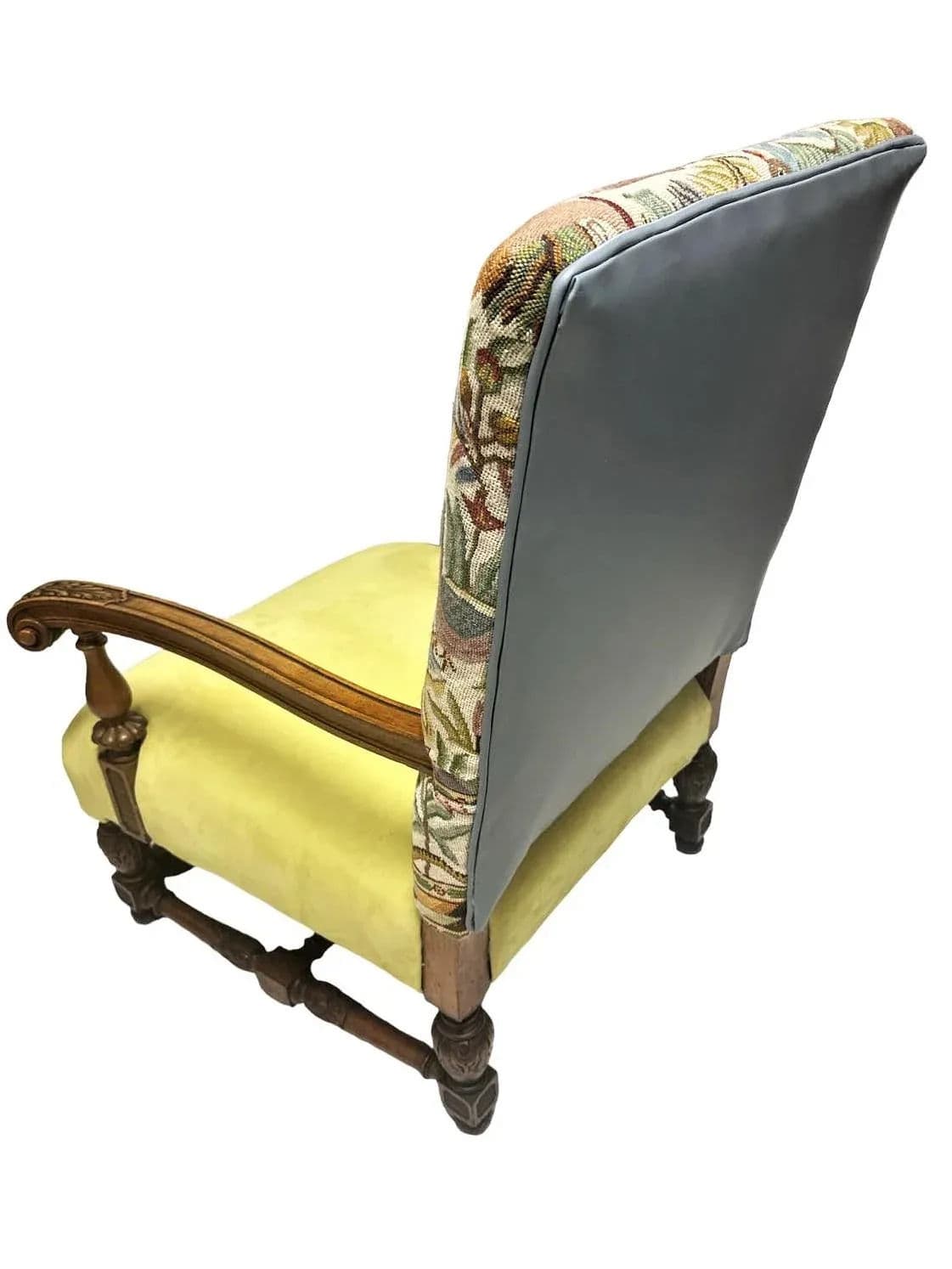Antique Hacienda Chair With New Leather and Tapestry Upholstery - Thumbnail 5