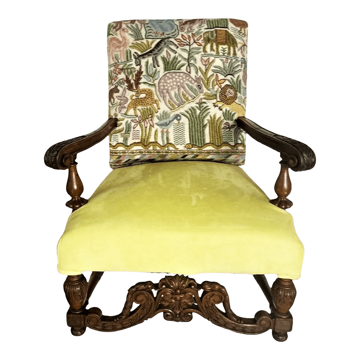 Antique Hacienda Chair With New Leather and Tapestry Upholstery - Thumbnail 2