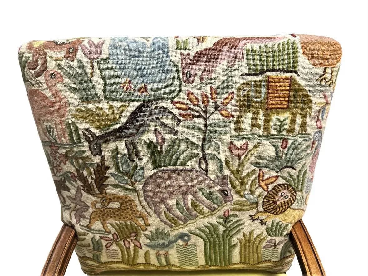 Antique Hacienda Chair With New Leather and Tapestry Upholstery - Thumbnail 3