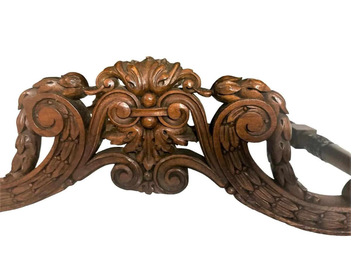 Antique Hacienda Chair With New Leather and Tapestry Upholstery - Thumbnail 8