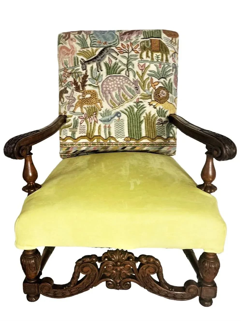 Antique Hacienda Chair With New Leather and Tapestry Upholstery - Thumbnail 14