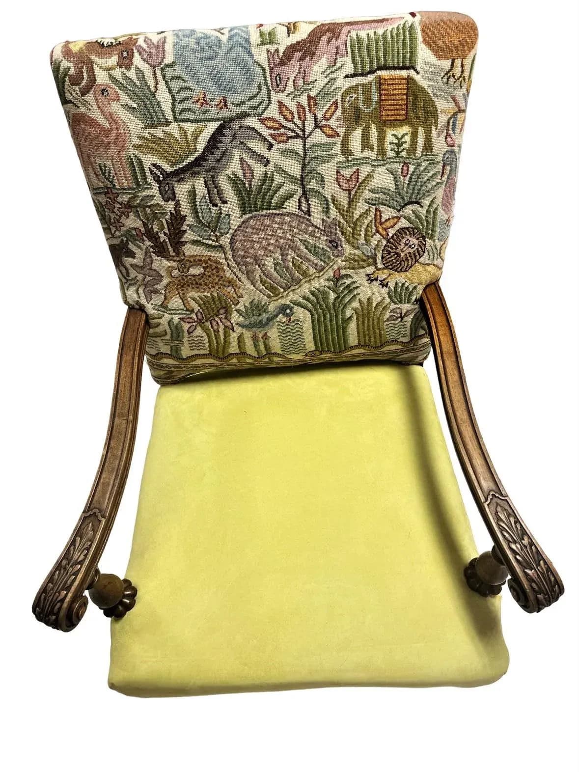 Antique Hacienda Chair With New Leather and Tapestry Upholstery - Thumbnail 11