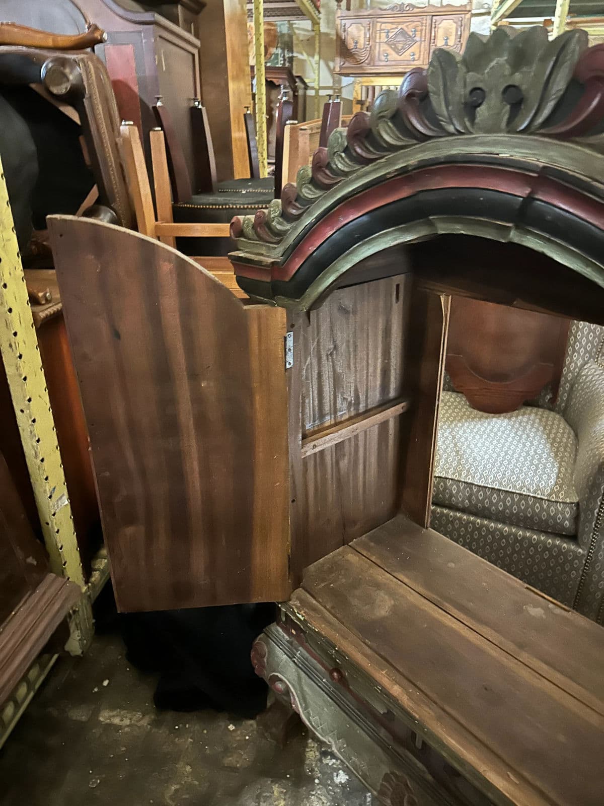 Dutch Colonial Antique 19th Century Liquor Cabinet With Bonnet Top and Ball and Claw Legs - Thumbnail 9