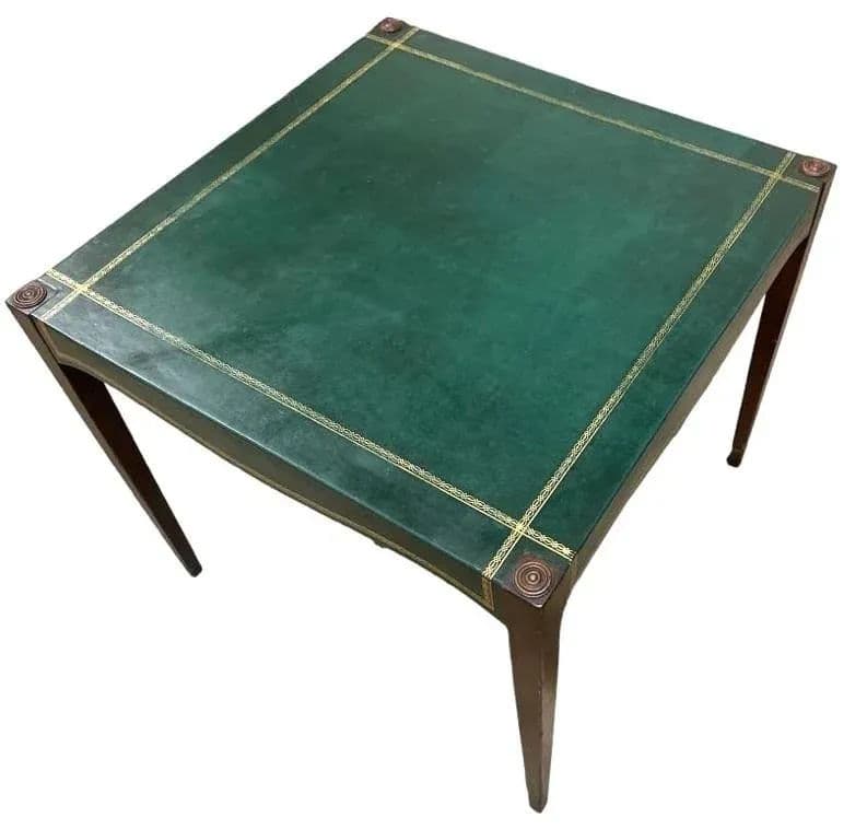 Barnard & Simonds Tooled Green Leather and Mahogany Game Table - Antique Circa 1920s - Thumbnail 5