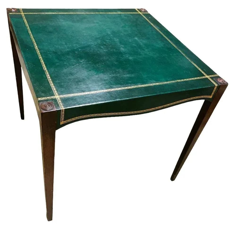 Barnard & Simonds Tooled Green Leather and Mahogany Game Table - Antique Circa 1920s - Thumbnail 6