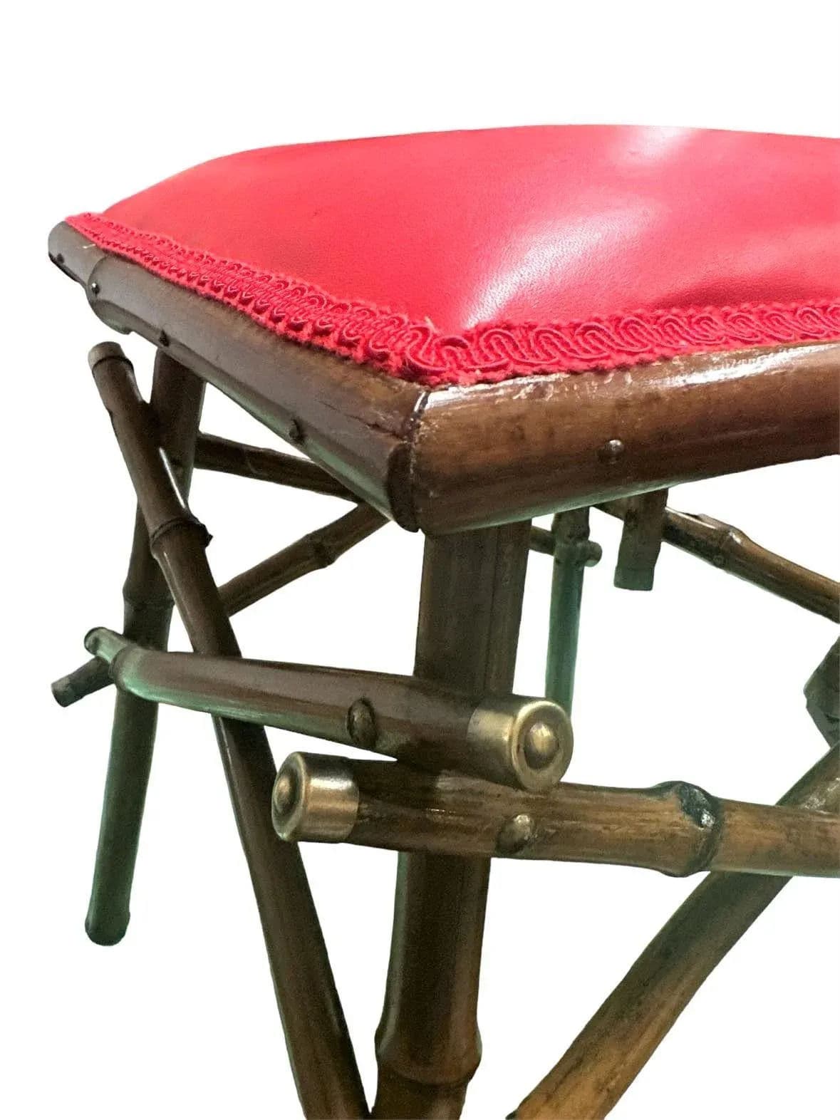 Antique Anglo-Indian Bamboo Campaign Chair With New Leather and Embroidered Upholstery - Late 19th Century - Thumbnail 5