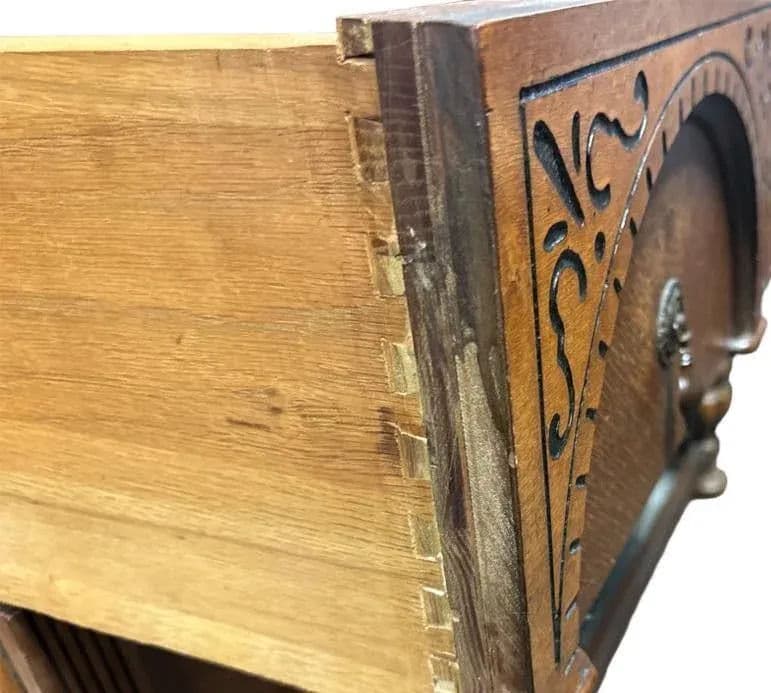 Antique 1920s Moorish Spanish Revival Walnut and Burlwood 66" Buffet Credenza - Thumbnail 5