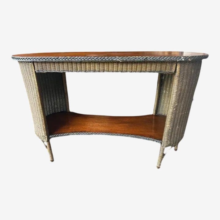 Antique 1920s Lloyd Loom Wicker and Cherry Wood Console Table - Image 1