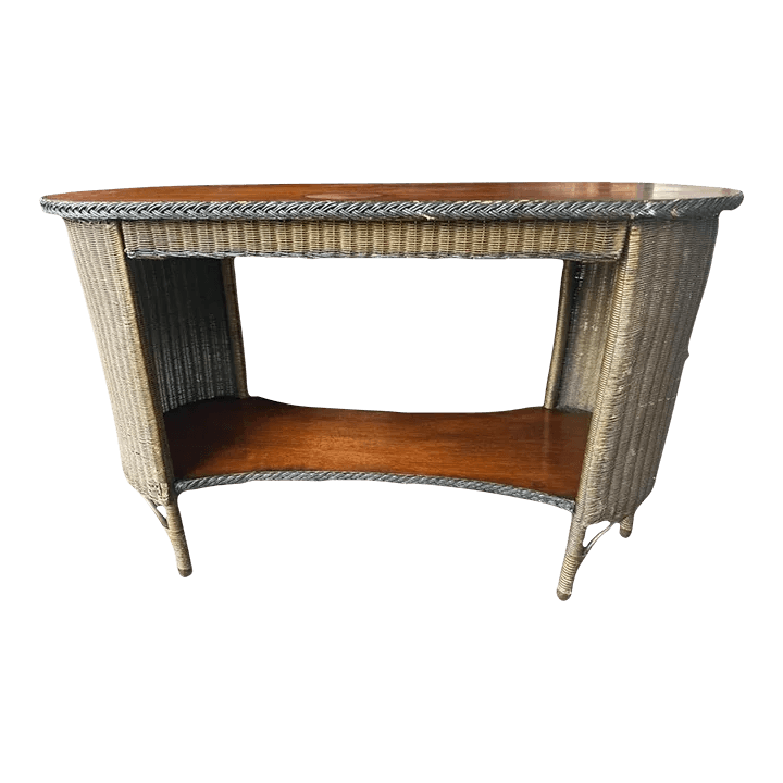 Antique 1920s Lloyd Loom Wicker and Cherry Wood Console Table - Thumbnail 2