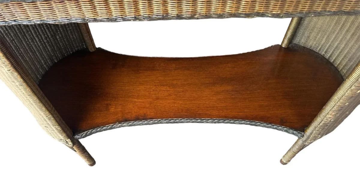 Antique 1920s Lloyd Loom Wicker and Cherry Wood Console Table - Thumbnail 3