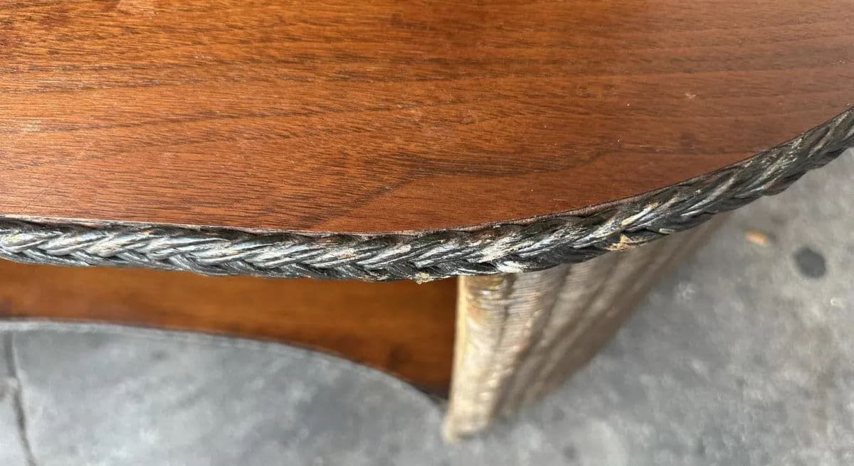 Antique 1920s Lloyd Loom Wicker and Cherry Wood Console Table - Thumbnail 5