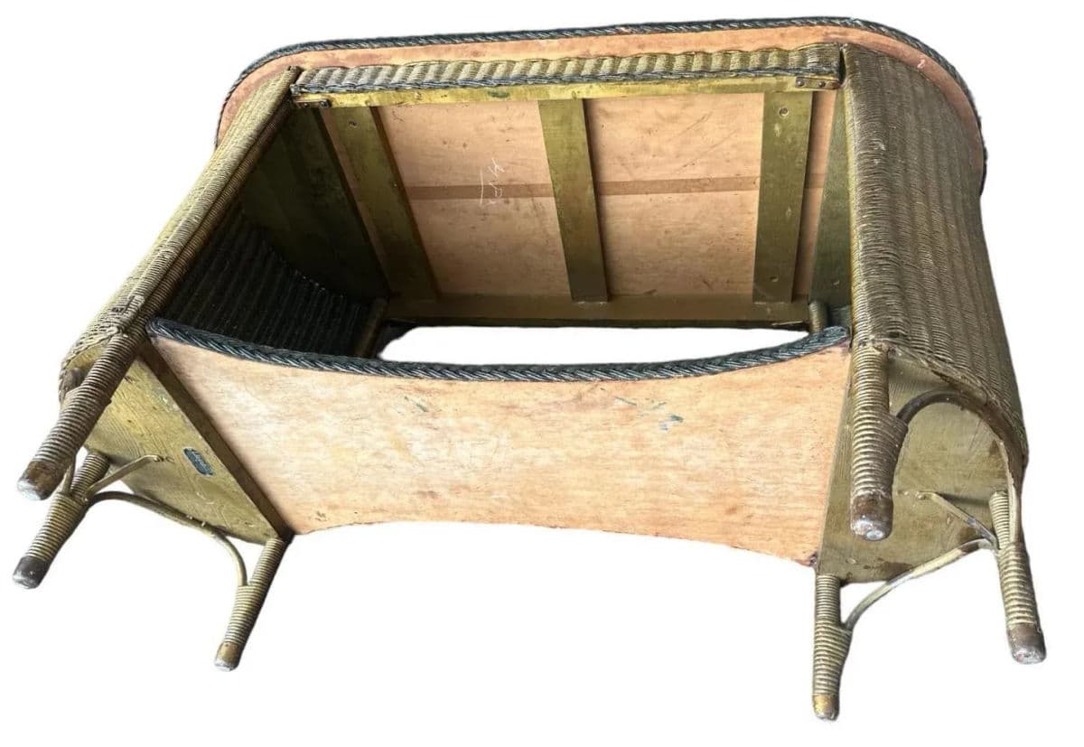 Antique 1920s Lloyd Loom Wicker and Cherry Wood Console Table - Thumbnail 6