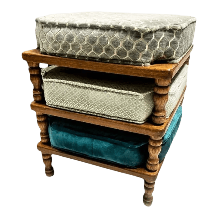 Mid 20th Century Stackable Ottomans With New Coordinating Upholstery - Set of 3 - Thumbnail 2