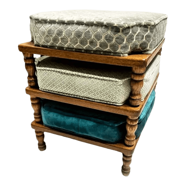 Mid 20th Century Stackable Ottomans With New Coordinating Upholstery - Set of 3 - Thumbnail 9