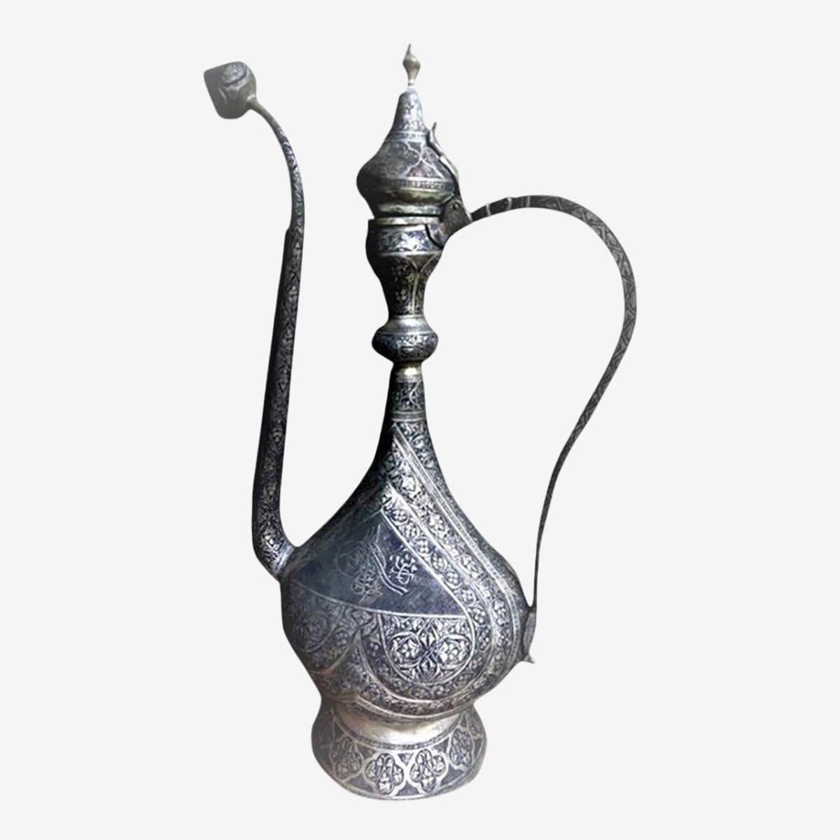 Antique Large Turkish Islamic Pewter Engraved Ewer - Early 20th Century - Image 1