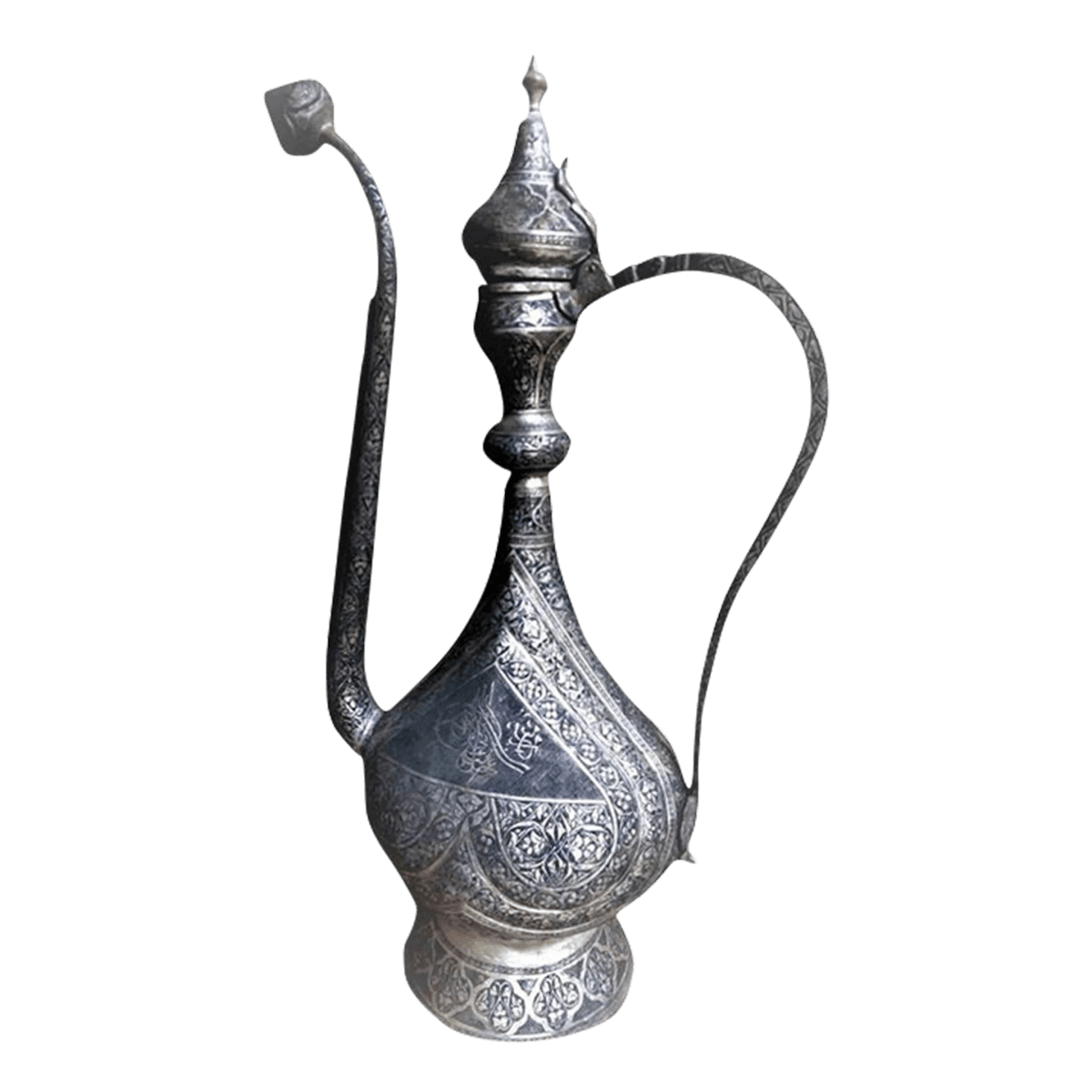 Antique Large Turkish Islamic Pewter Engraved Ewer - Early 20th Century - Thumbnail 2
