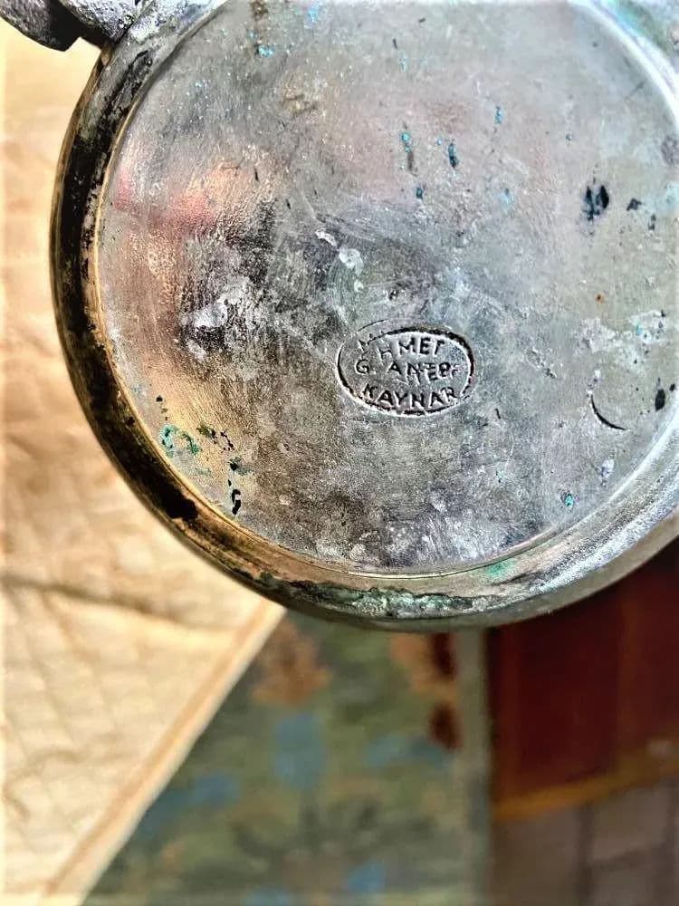 Antique Large Turkish Islamic Pewter Engraved Ewer - Early 20th Century - Thumbnail 7