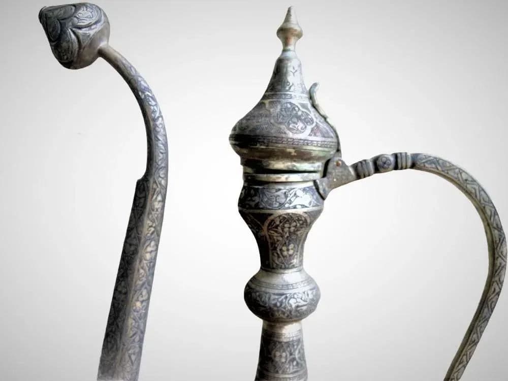 Antique Large Turkish Islamic Pewter Engraved Ewer - Early 20th Century - Thumbnail 12