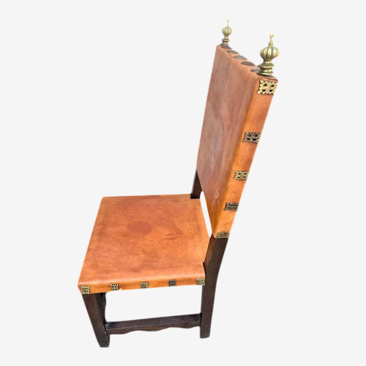 Artes De México Internacionales Accent Chair in Cognac Saddle Leather With Brass Finials - Vintage 1960s - Image 1