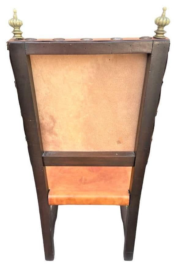 Artes De México Internacionales Accent Chair in Cognac Saddle Leather With Brass Finials - Vintage 1960s - Thumbnail 5