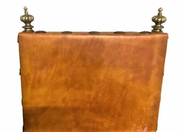 Artes De México Internacionales Accent Chair in Cognac Saddle Leather With Brass Finials - Vintage 1960s - Thumbnail 7