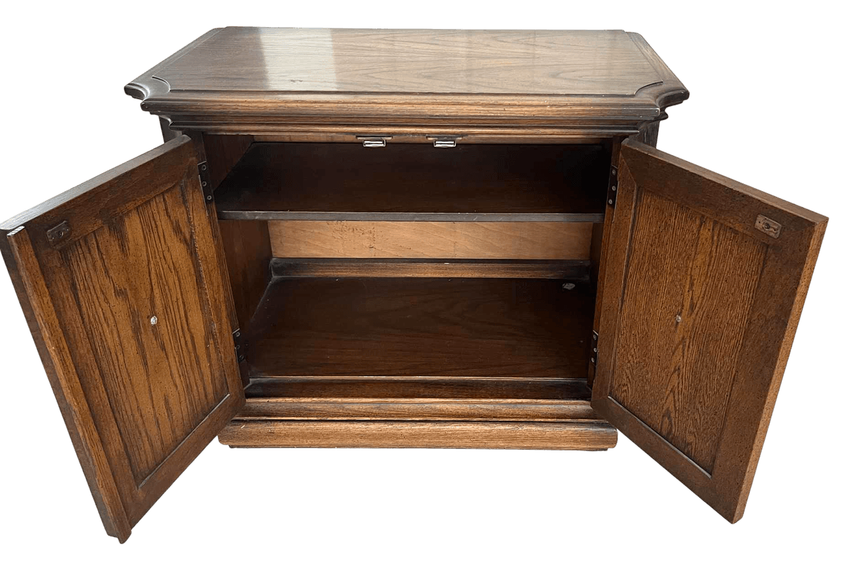 Spanish Colonial Revival Vintage Carved Solid Oak Nightstand Crafted in North Carolina by United Furniture - Thumbnail 3