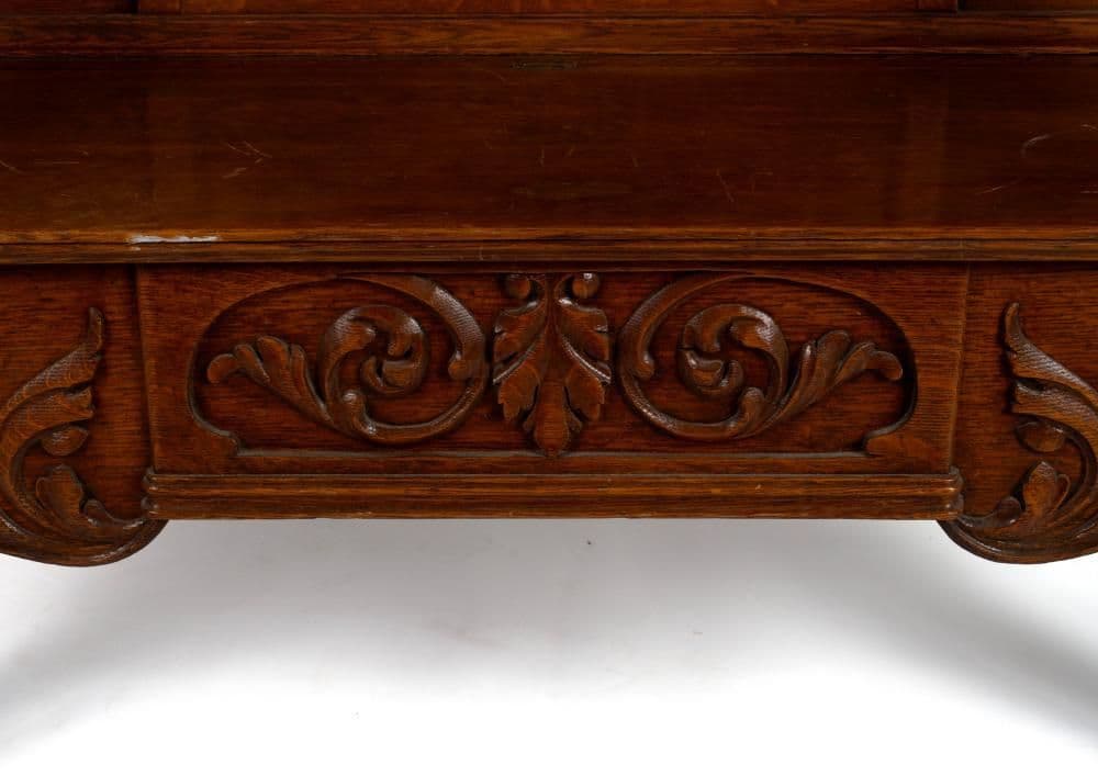Antique Edwardian Carved High Back Monk's Bench With Storage - Thumbnail 5