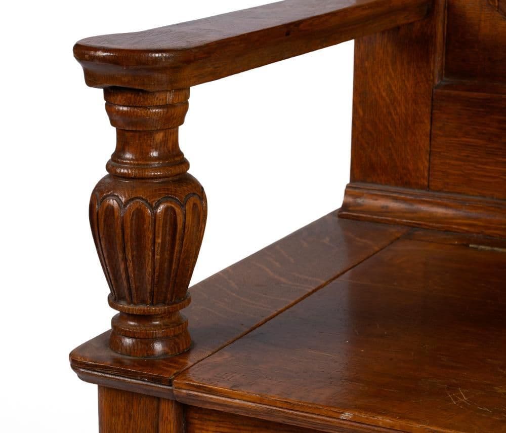 Antique Edwardian Carved High Back Monk's Bench With Storage - Thumbnail 6