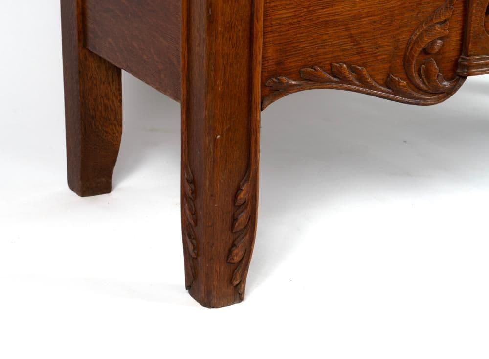 Antique Edwardian Carved High Back Monk's Bench With Storage - Thumbnail 7