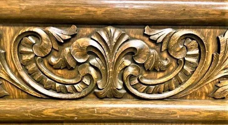 Antique William Morris Style English Arts & Crafts Movement Oak Carved High Back Monk's Bench - Thumbnail 4