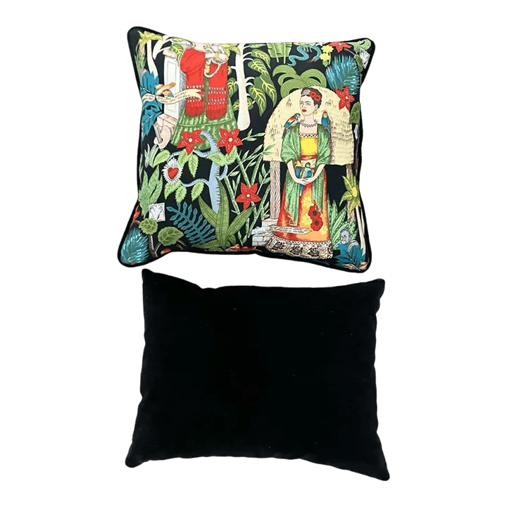 'Frida's Garden' Fabric and Black Velvet Pillow Set - Thumbnail 2