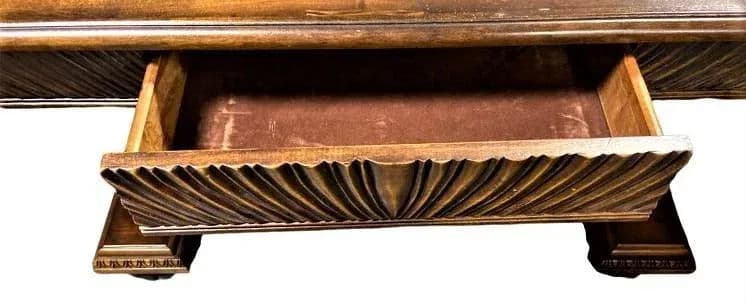 Solid Carved Walnut Mediterranean Style Library Table - Early 21st Century - Thumbnail 4