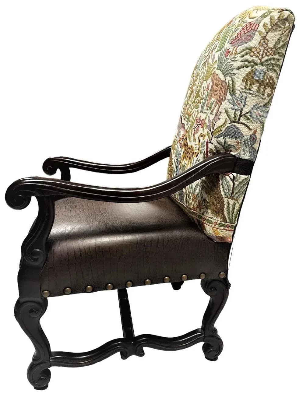 Hacienda Chair Upholstered With Jungle Animals Tapestry and Embossed Cowskin - Thumbnail 5