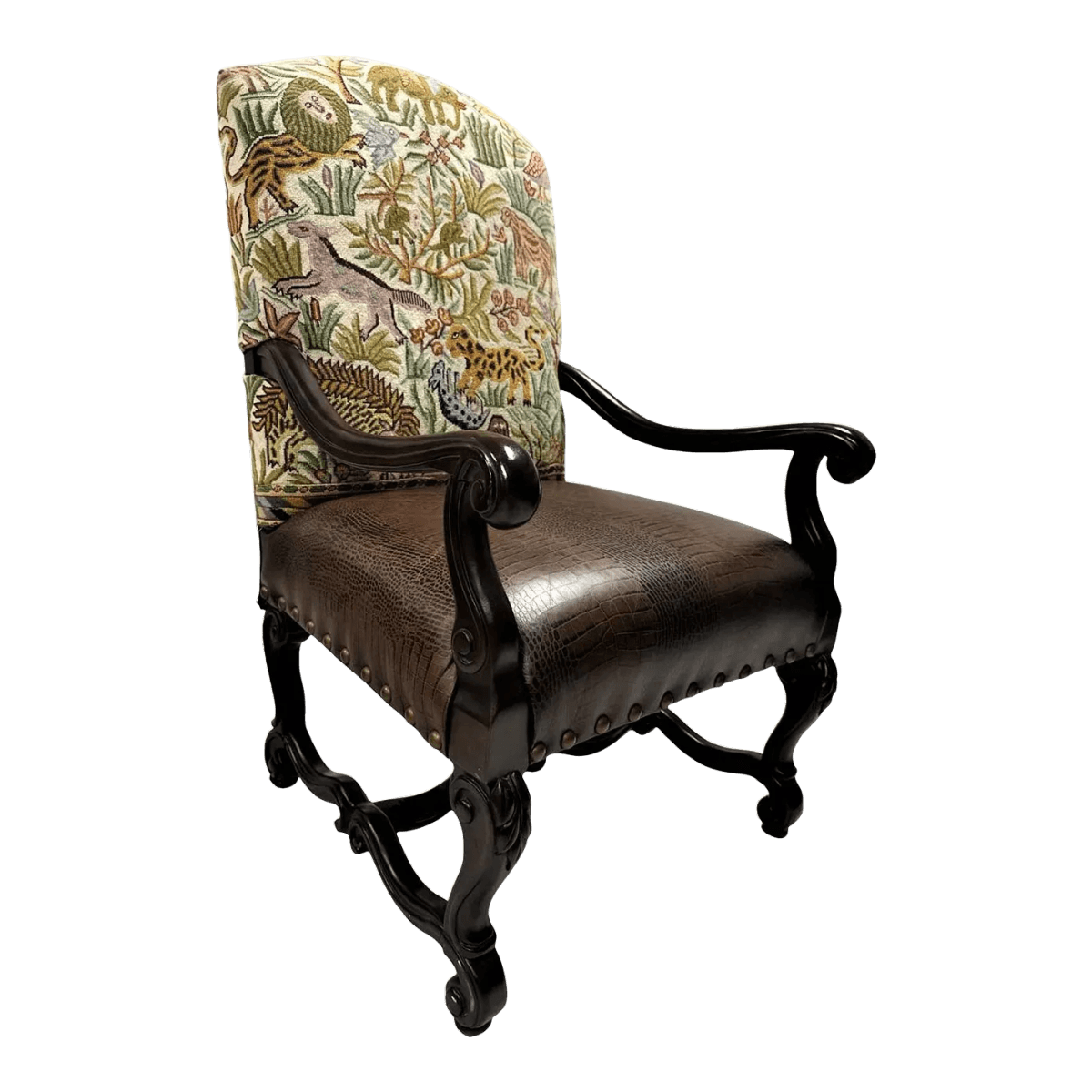Hacienda Chair Upholstered With Jungle Animals Tapestry and Embossed Cowskin - Thumbnail 2