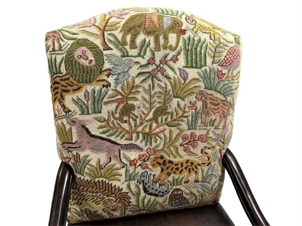 Hacienda Chair Upholstered With Jungle Animals Tapestry and Embossed Cowskin - Thumbnail 3