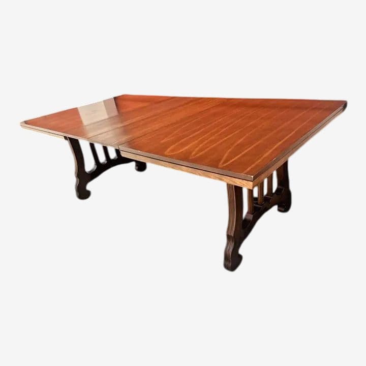 Spanish Style Lyre Leg Pecan Dining Table - Vintage Mid 20th Century - Image 1