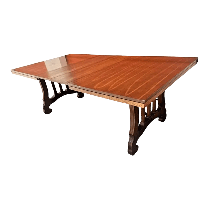 Spanish Style Lyre Leg Pecan Dining Table - Vintage Mid 20th Century - Thumbnail 2