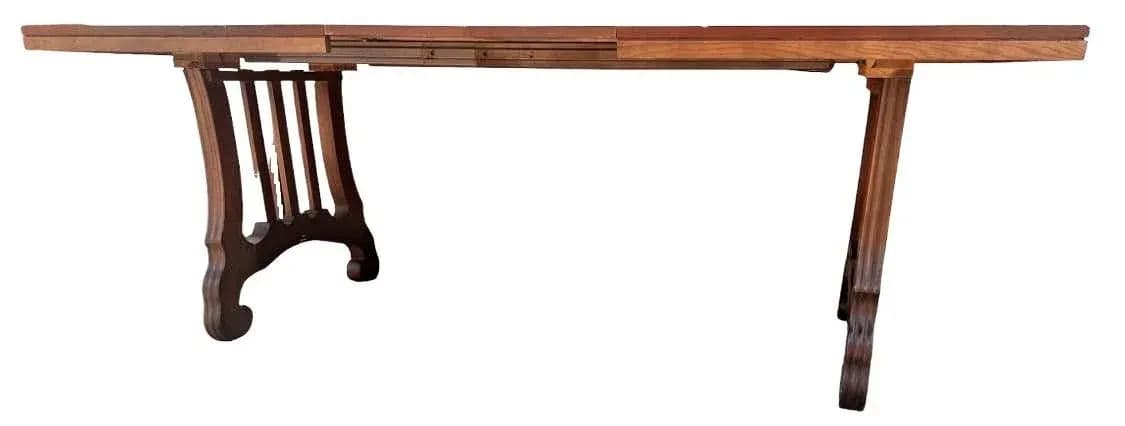 Spanish Style Lyre Leg Pecan Dining Table - Vintage Mid 20th Century - Thumbnail 6