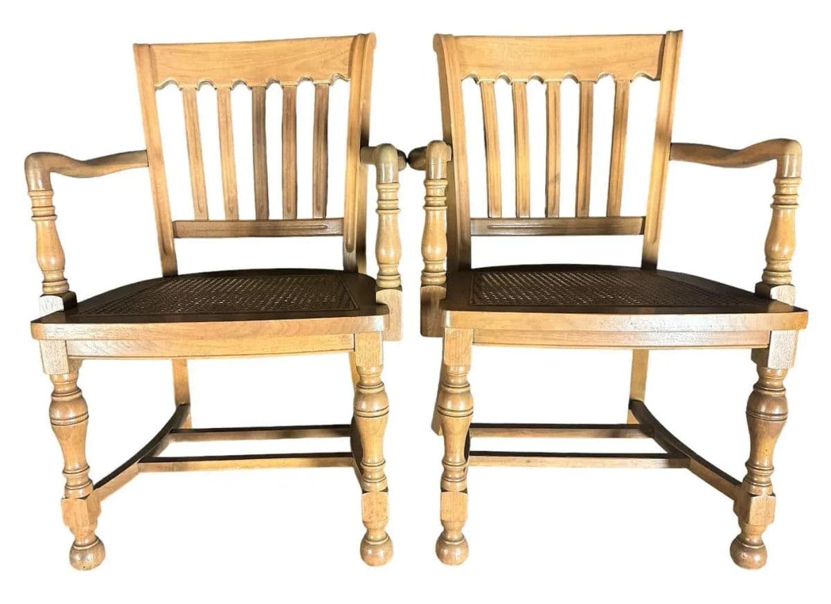 Cerused Walnut and Cane Chairs in a Mid 20th Century Spanish Style - a Pair - Thumbnail 6