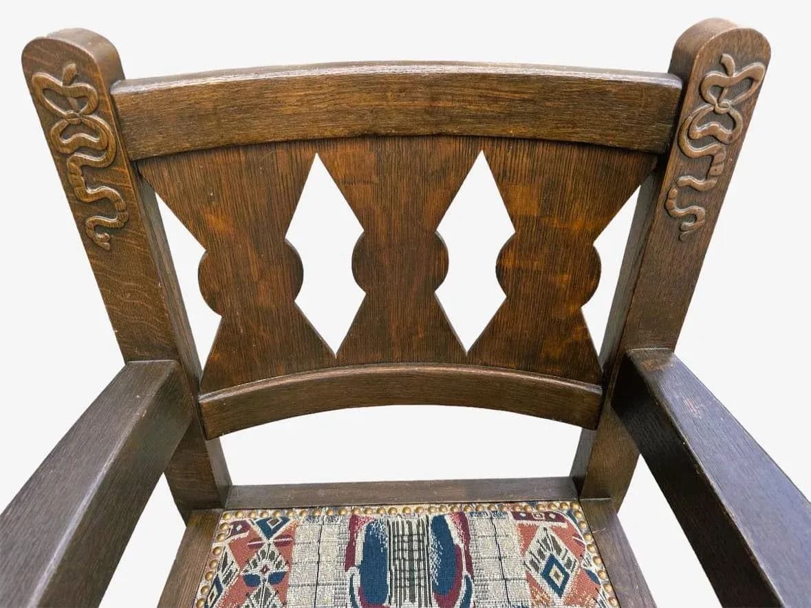 English Arts & Crafts Solid Quarter Sawn Oak Chair - Antique Late 19th Century - Thumbnail 3