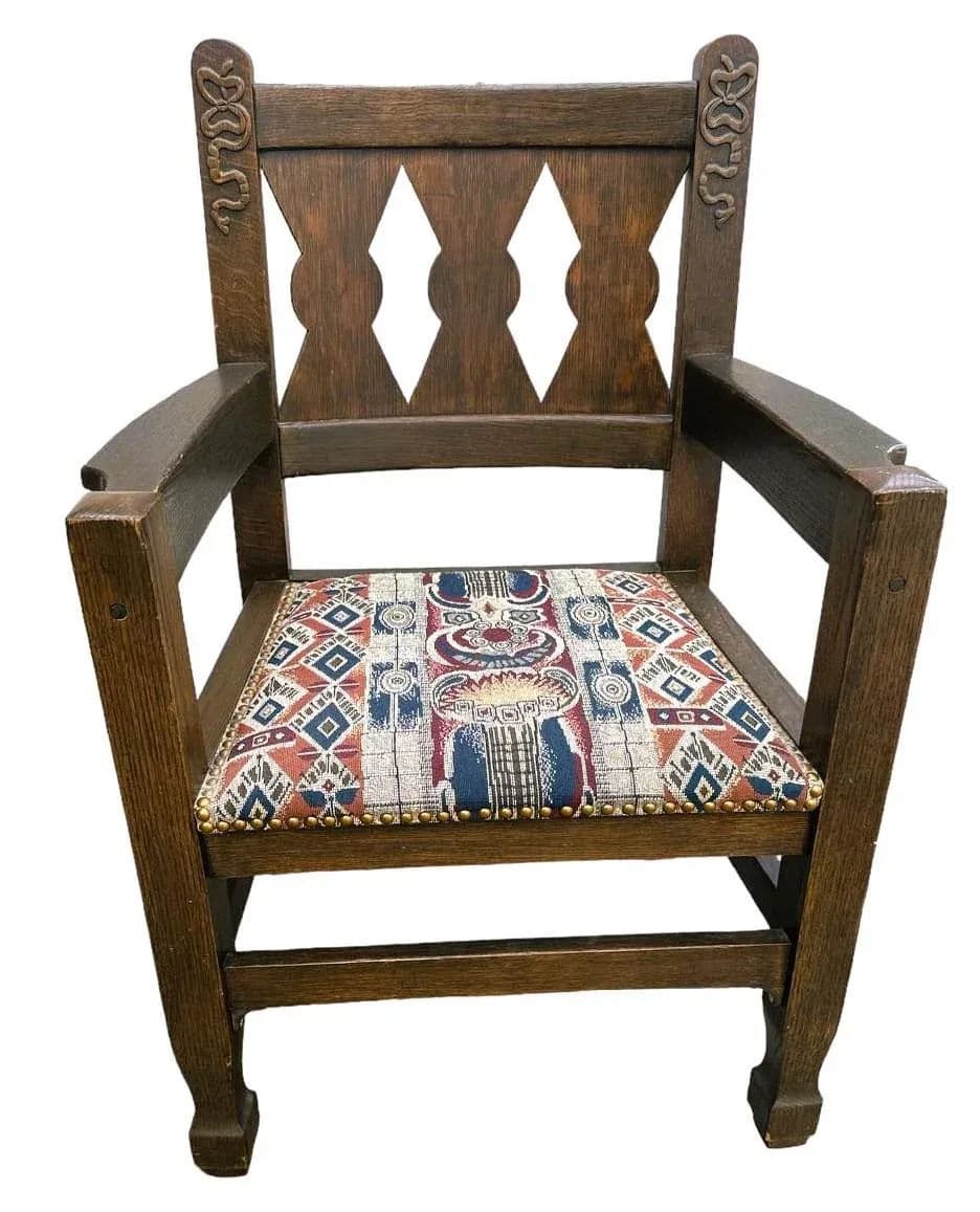 English Arts & Crafts Solid Quarter Sawn Oak Chair - Antique Late 19th Century - Thumbnail 4