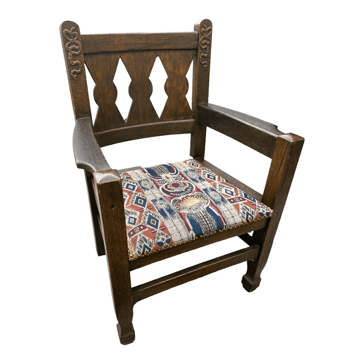 English Arts & Crafts Solid Quarter Sawn Oak Chair - Antique Late 19th Century - Thumbnail 2